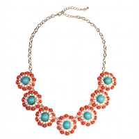 Tropic Circle Enamel Floral Gem Bib Statement Necklace